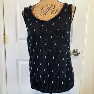 Vintage Liz Claiborne knit sleeveless v-neck Sweater Beaded teardrops Silk L